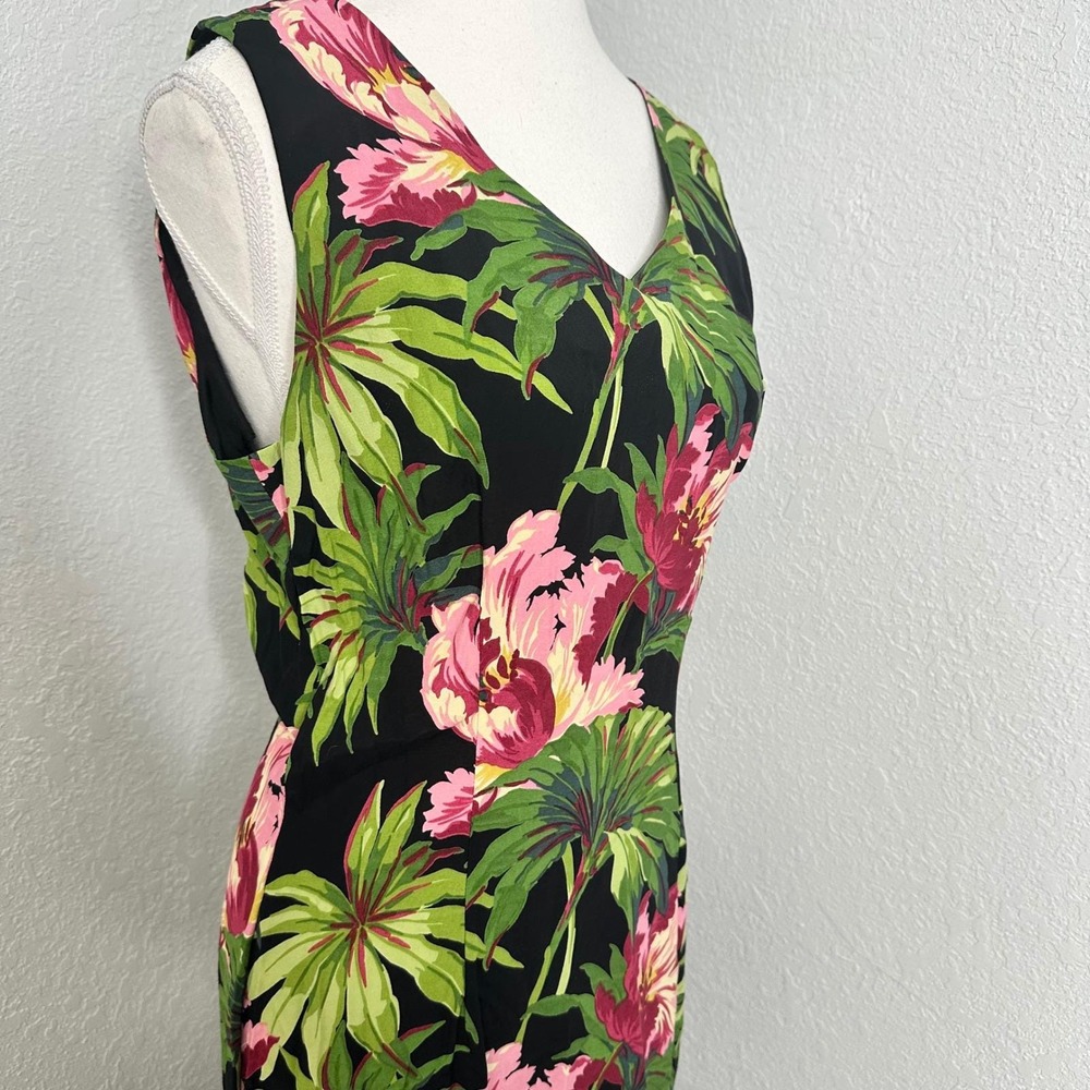 Vintage Ilyse Hart Tropical Floral Rayon Maxi Dress 80s-90s Resort Vibes Size 8 - Picture 3 of 8